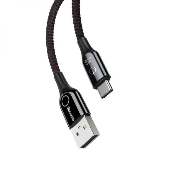 Baseus C-shaped Cable USB-C LED QC 3.0 1m (Black) cena