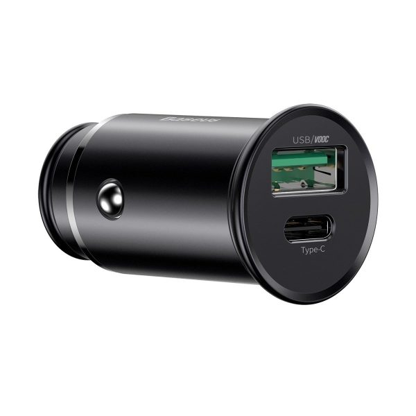 Baseus Circular Metal PPS Quick Charger Car Charger 30W Black navod