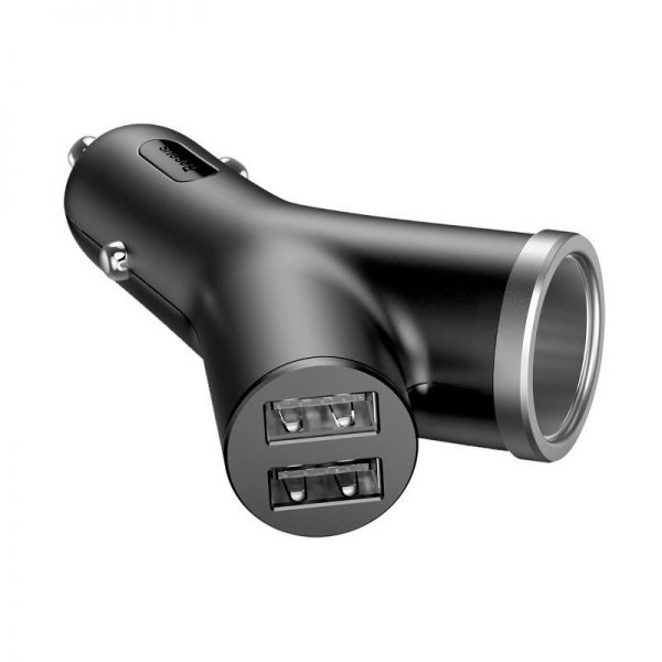 Baseus Circular Y type dual USB+cigarette lighter extended car charger 30W Dual QC3.0 (black) navod