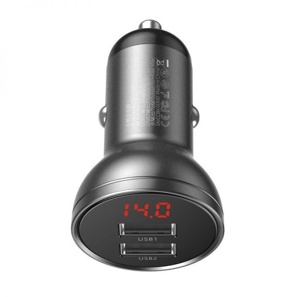 Baseus Digital Display Dual USB 4.8A Car Charger 24W Grey cena