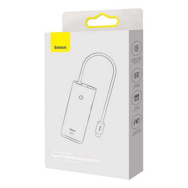 Baseus Lite Series Hub 5w1 USB-C to 3x USB 3.0 + USB-C + HDMI (white) sk