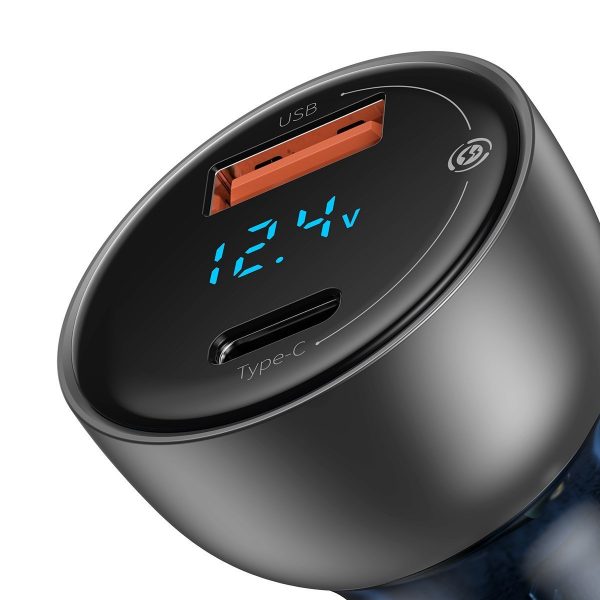Baseus Particular Digital Display QC+PPS Dual Quick Charger Car Charger 65W Silver sk